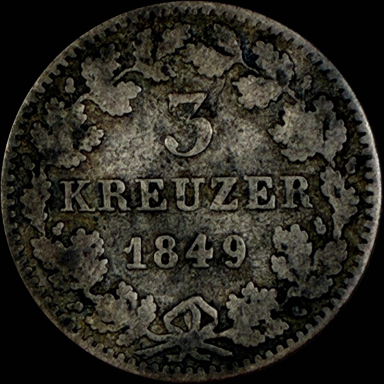 【雨安】【直播拍卖】【世界币章118期-裸币】2025-12-05 周五 19:30 保真 [裸币德国] Germany 德国 德意志 3克鲁泽 银币 1849年