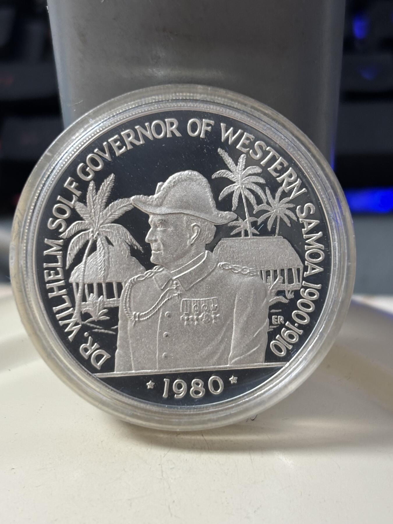 第184期拍卖 萨摩亚1980年威廉·索尔夫10美元银质精制币带盒，925银，31.47克银价404