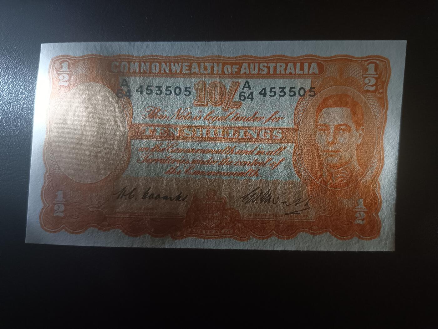 2025十二月第一期，总206期 澳大利亚1949年10先令AUNC，乔治六世国王和工匠浮雕，中期签名
