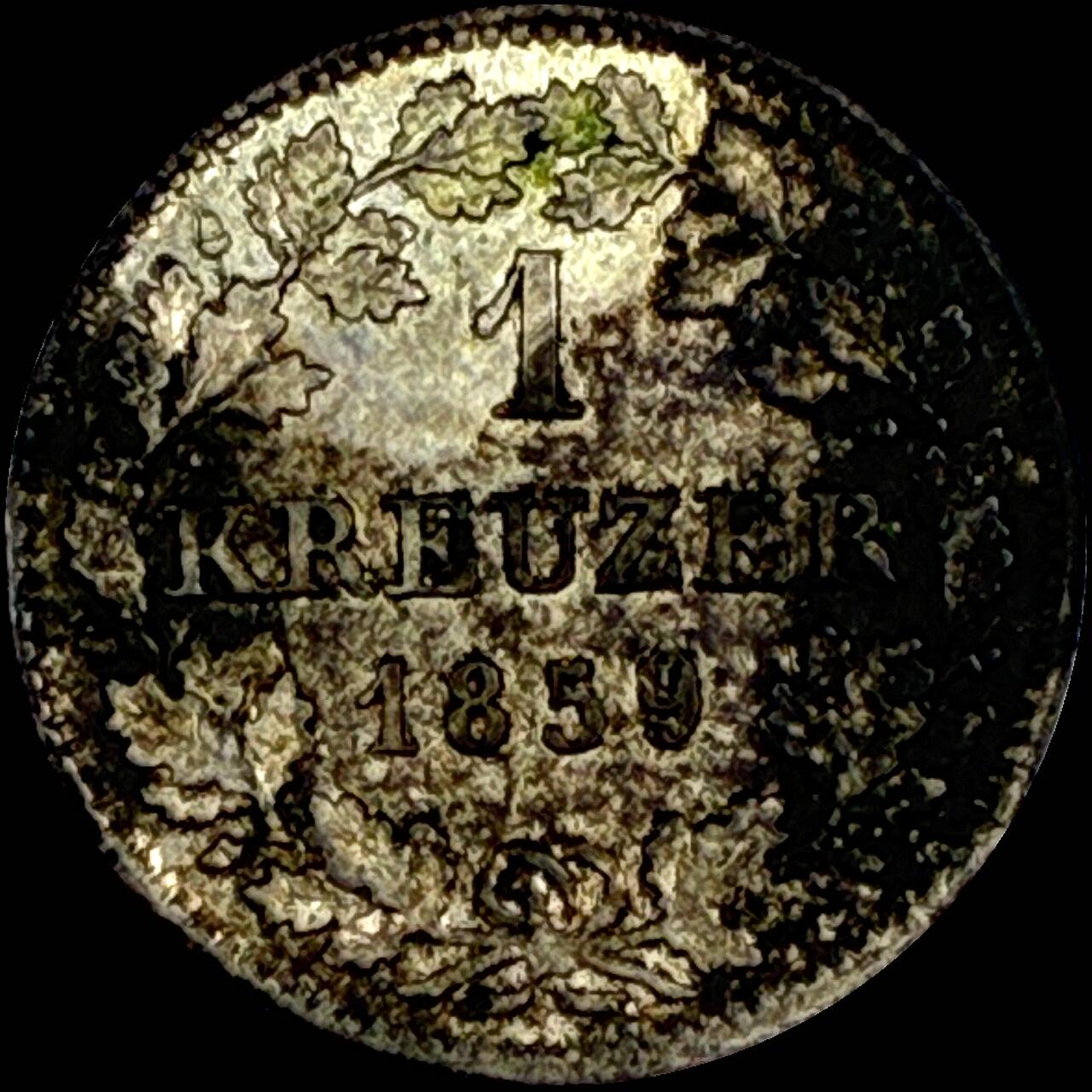 【雨安】【直播拍卖】【世界币章118期-裸币】2025-12-05 周五 19:30 保真 [裸币德国] Germany 德国 德意志 1克鲁泽 银币 1859年