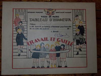 凯旋世界勋赏（第20期）（欢迎送拍）（对拍品有疑问请询问客服，不接受到手刀，出价默认拍品品相。请认真阅读拍卖规则！出价默认已认可！）（收到货请录制开箱视频，无视频概不处理问题。） - 1956年巴黎市女子公立学校的月度荣誉榜证明