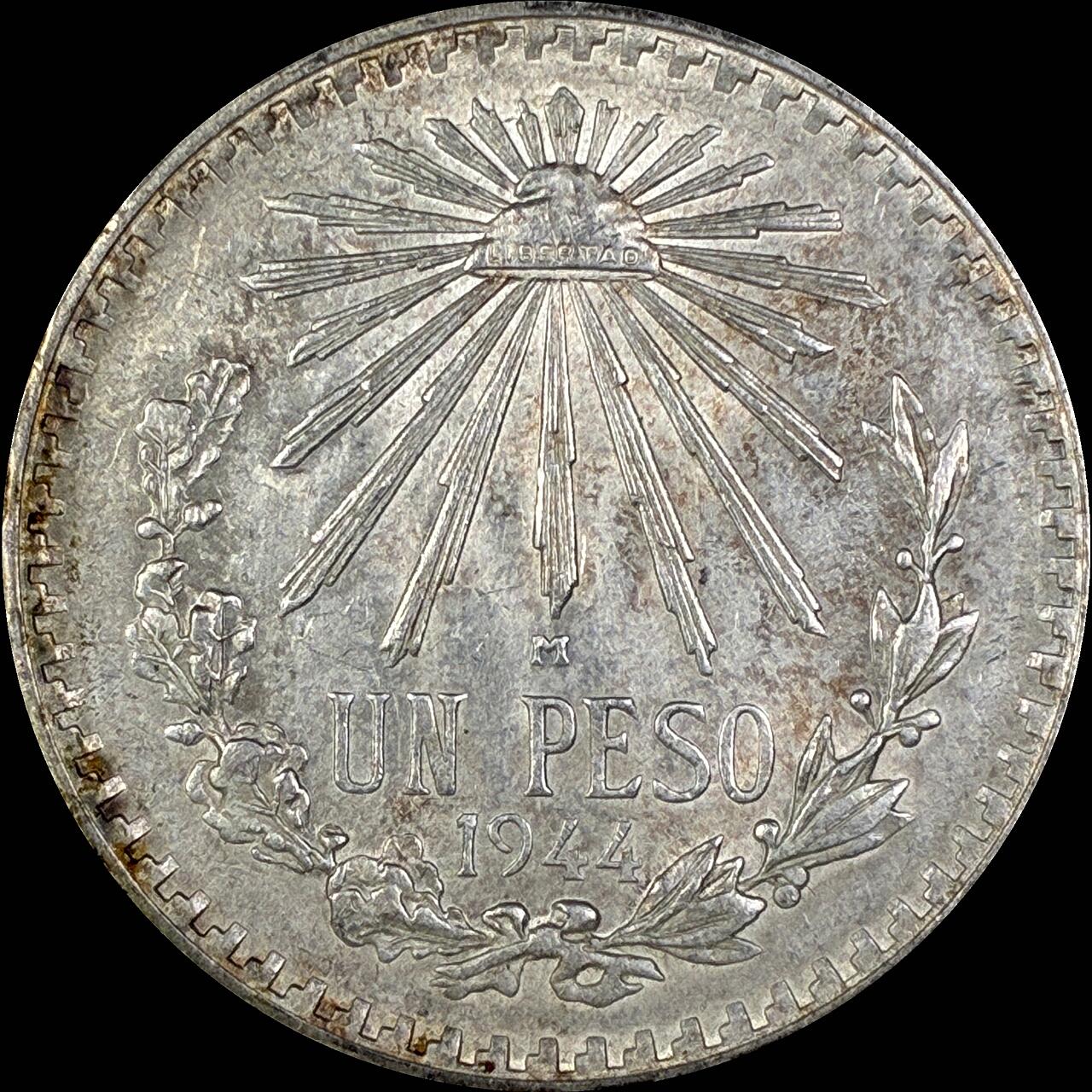【雨安】【直播拍卖】【世界币章118期-裸币】2025-12-05 周五 19:30 保真 [裸币各国] Mexico 墨西哥 1比索 1944年 KM# 455 [16.66 g., 0.720 Silver]
