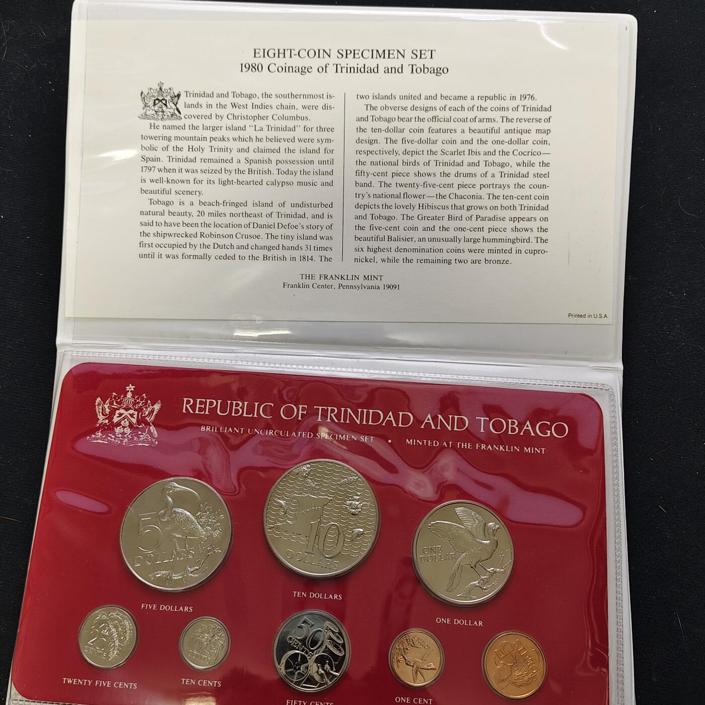 【全场包邮】纯粹捡漏拍483场（免费代拍第20场） 【罕见】特立尼达和多巴哥1980年官方封装套币-盒证全-量796