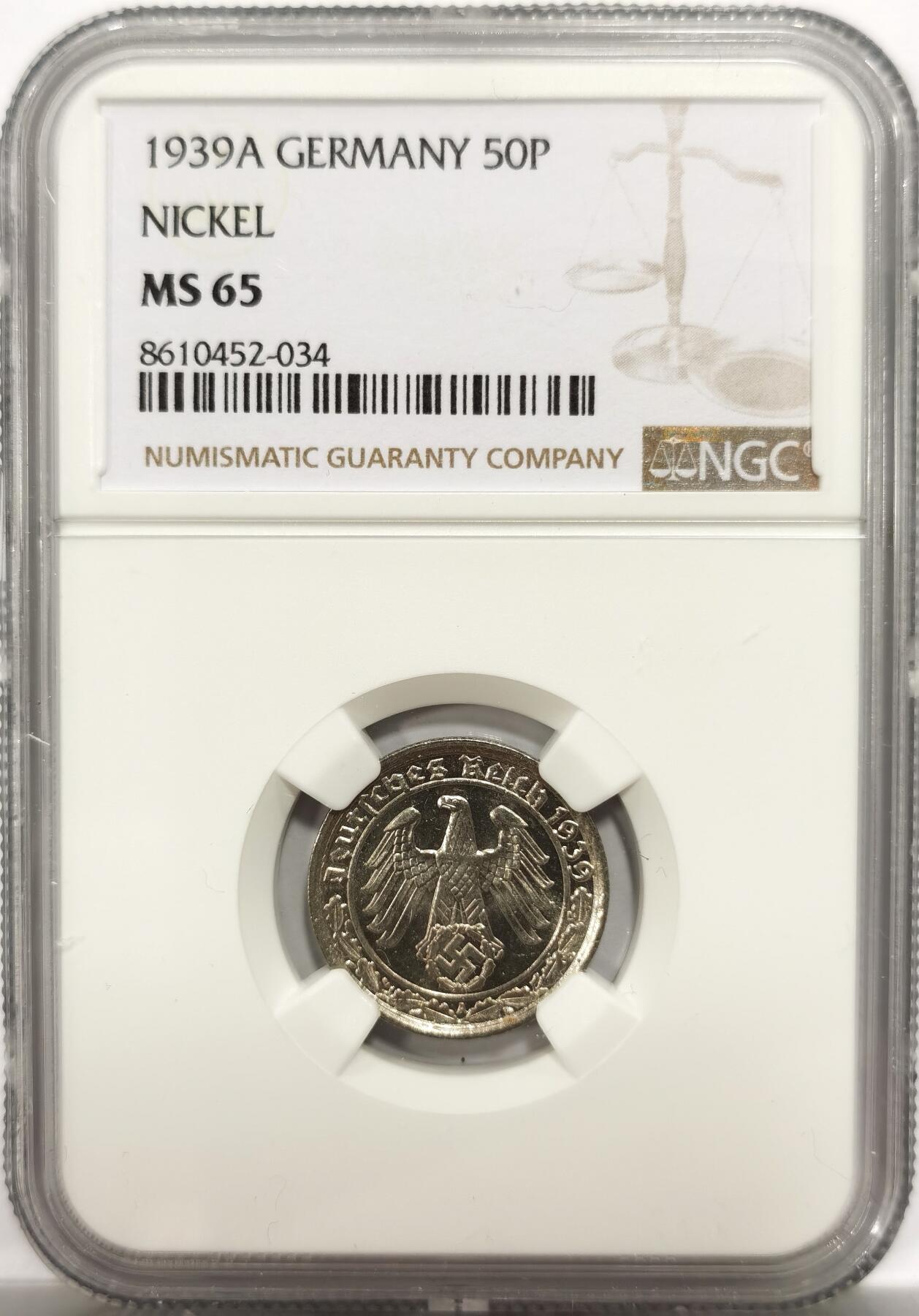 博洋堂世界钱币拍卖第150期（全场包邮） NGC MS65 德国1939年A版50芬尼坦克币，顶级高分，镜面GEM状态，名誉品种，麦稀奇此前只拍过两枚65分的，难得一遇