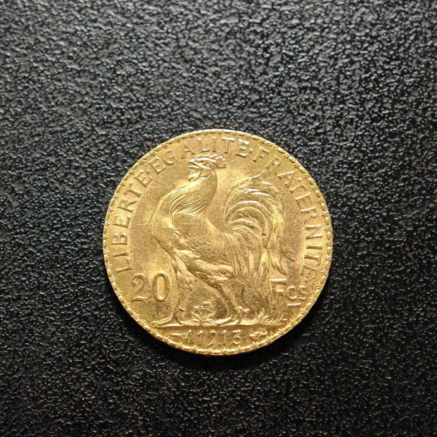 【德藏】世界币章拍卖第156期（拍品征集中~欢迎藏友联系） 1913年 法国第三共和国20法郎金币 900金 原光十足 直径约：21mm；重约：6.5g