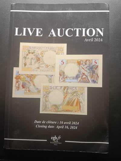 2025十二月第一期，总206期 - 【日】法国CGB拍卖2024年四月纸币拍卖纸质目录，边角使用痕迹