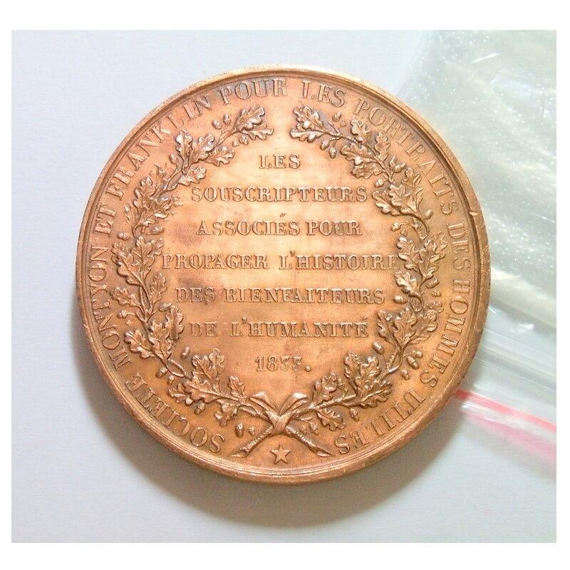 法国1833年 美国国父富兰克林高浮雕精制大铜章 光边 42MM