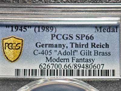 【德藏】世界币章拍卖第156期（拍品征集中~欢迎藏友联系） - "1945"(1989年后铸) 德国民族社会主义工人党党首镀金纪念章 PCGS SP66 季军分 原光十字 类镜面底板（原图请查询PCGS评级官网）