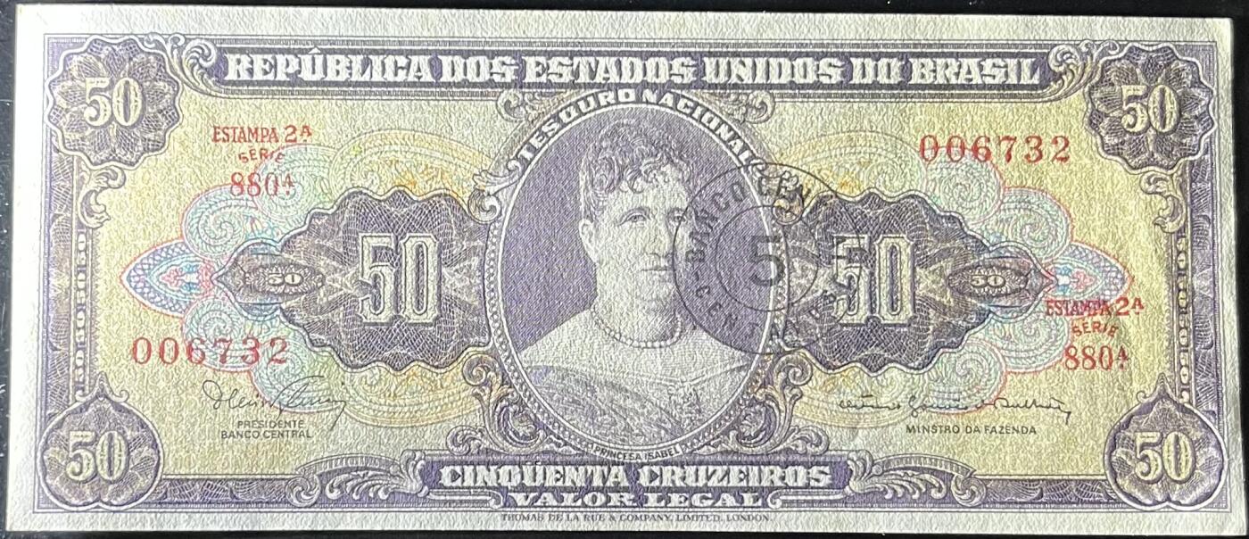 小福收藏拍卖第197期 裸钞场 本期有多张豹子号靓号 百慕大03年50元纪念钞百位号 马来亚和英属婆罗洲开国第一张纸币大冠女王 马来亚 41年1元英王乔六 法属太平洋10000法郎 捷克1000克朗纪念钞千位号  卢森堡 1000法郎  萨尔瓦多样钞 匈牙利 法罗群岛 危地马拉等多国精美纸币 巴西 1966年 50克鲁塞罗 加盖5生丁 a版 千位号 有黄 unc