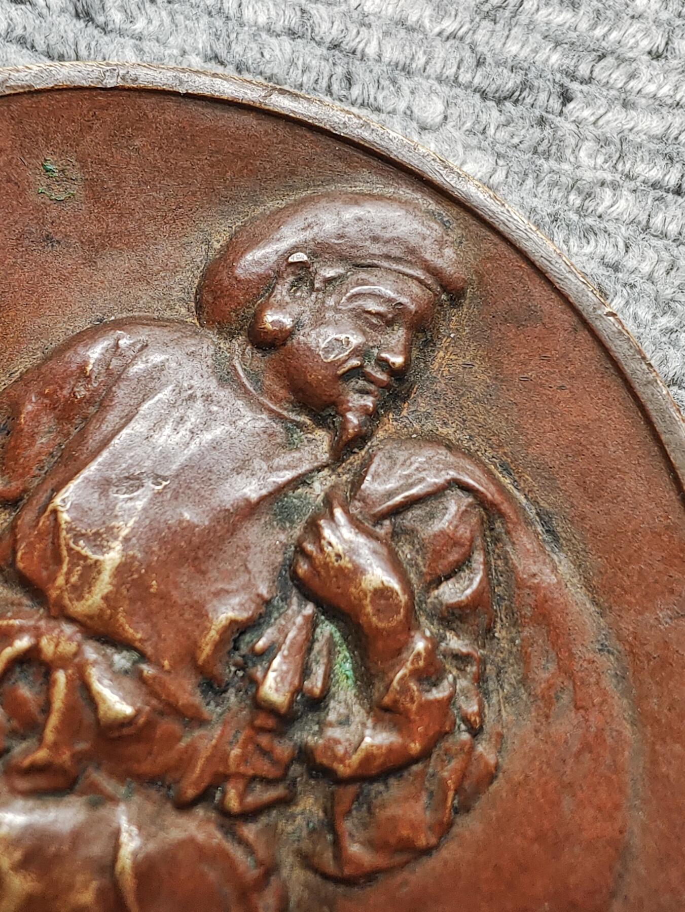 1936年昭和早期大铜章 日本金工名家实三失蜡手雕七福神大黑天像 地肥茄子大 高岗铜器