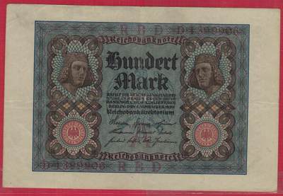 德国1920年100马克 P-69a 7位号码 加盖字母A 无47 999中间豹子 实物图 八五品 - 德国1920年100马克 P-69a 7位号码 加盖字母A 无47 999中间豹子 实物图 八五品