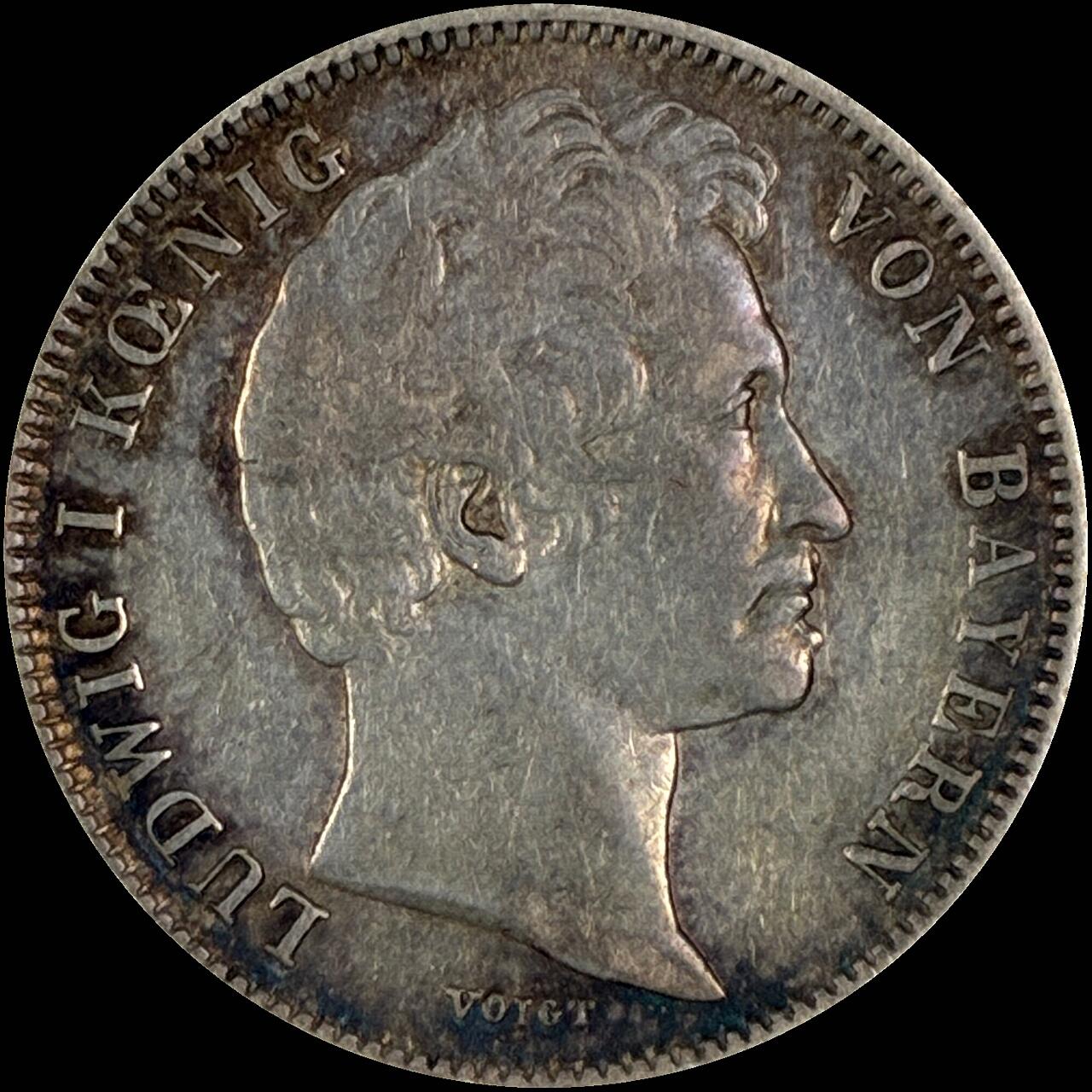 【雨安】【直播拍卖】【世界币章118期-裸币】2025-12-05 周五 19:30 保真 [裸币德国] Germany 德国 德意志 1/2盾 Bavaria巴伐利亚 KM#0794 (1838-1848) 路德维希一世 1845年