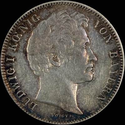 【雨安】【直播拍卖】【世界币章118期-裸币】2025-12-05 周五 19:30 保真 - [裸币德国] Germany 德国 德意志 1/2盾 Bavaria巴伐利亚 KM#0794 (1838-1848) 路德维希一世 1845年