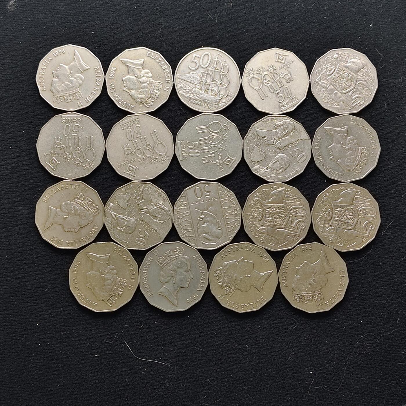 【全场包邮】纯粹捡漏拍483场（免费代拍第20场） 【批量】澳大利亚各年份50分19枚一组-含多枚纪念币