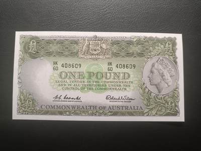 2025十二月第一期，总206期 - 澳大利亚1953版1镑UNC-，女王侧像和三大发现大洋洲探险家浮雕