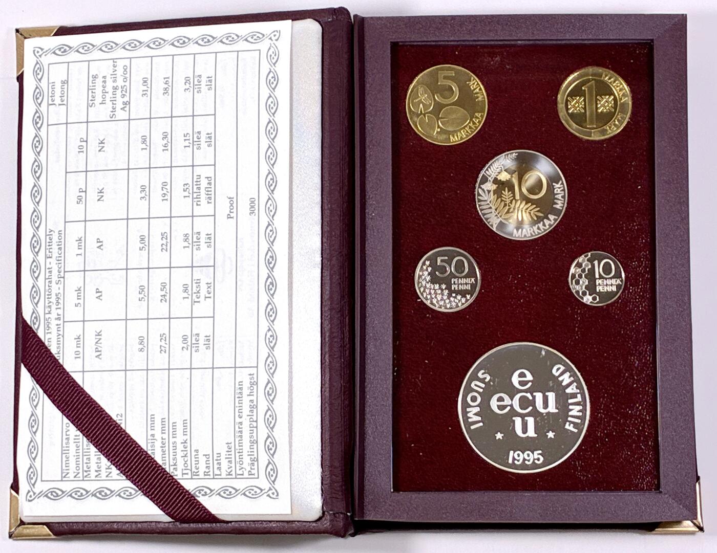 【雨安】【直播拍卖】【世界币章118期-裸币】2025-12-05 周五 19:30 保真 [现代套币] Finland 芬兰 套币 精制套币 1995年 含银章31克,925银