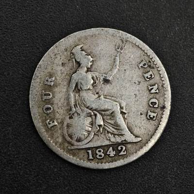 【淘币小摊】实时拍第八百一十八拍   散币小银币场   满百包邮可预留二周 每周一统一发货   - 英国1842年维多利亚4便士银币