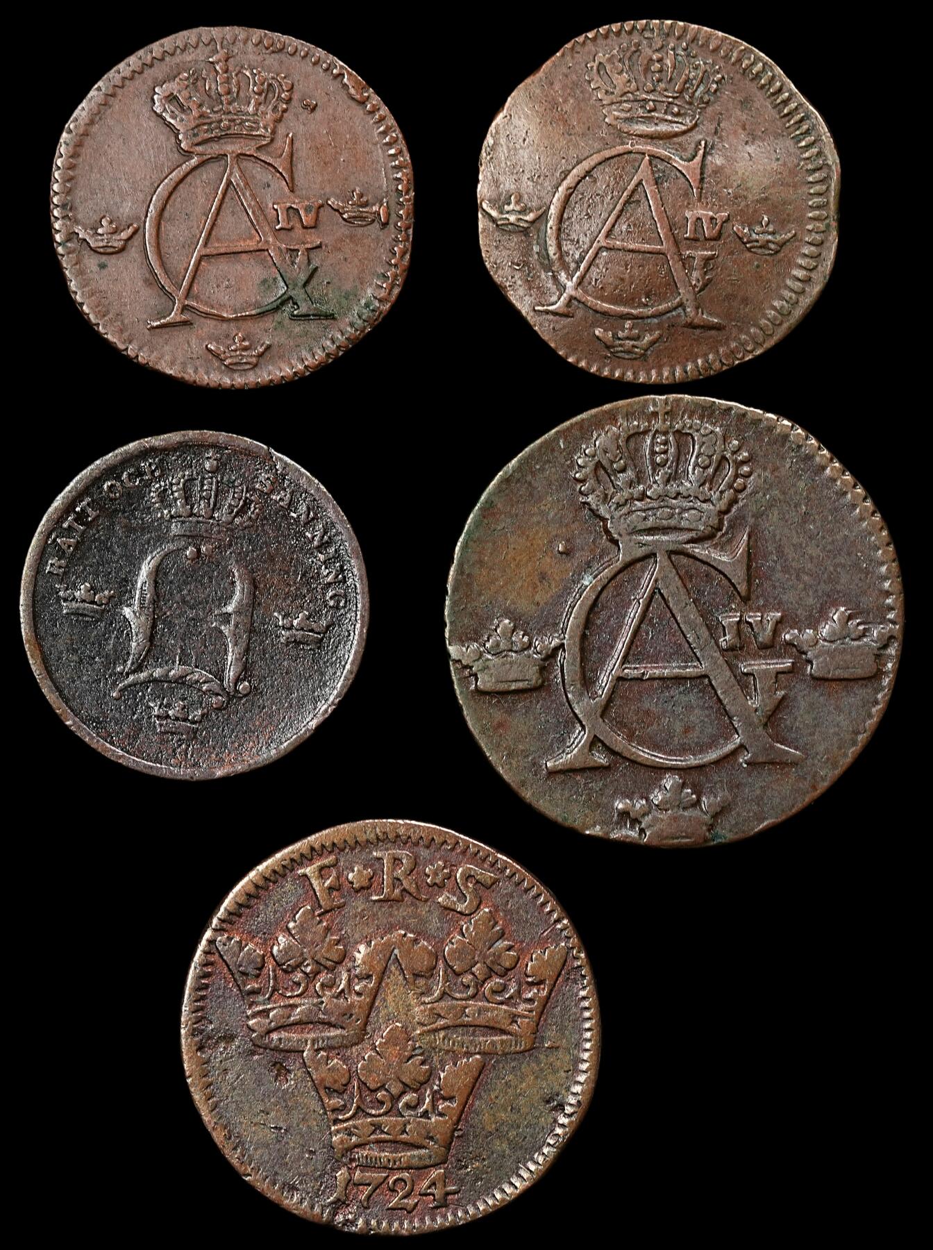 修遠堂世界钱币第九十六期 瑞典旧铜币5枚