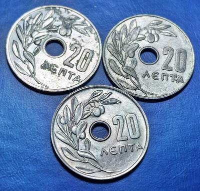 外国优质老铜币银币，周六九点倒数截拍，满百包邮，可寄存半年，喜欢朋友微信扫描二维码可直接参拍 - 希腊橄榄叶20雷普塔3枚