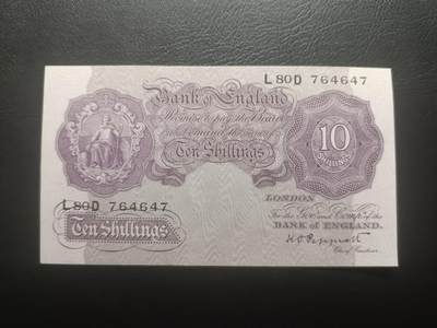 2025十二月第一期，总206期 - 英格兰战时A序列10先令UNC-，有别于战前战后普通的红色版本用紫色印刷