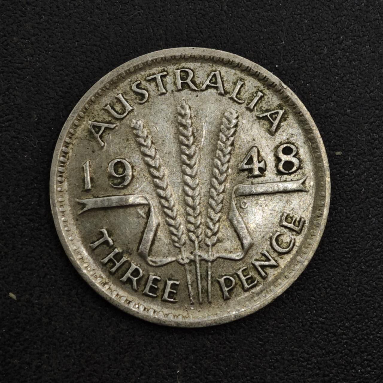 【淘币小摊】实时拍第八百一十八拍   散币小银币场   满百包邮可预留二周 每周一统一发货   澳大利亚1948年乔治六世3便士银币