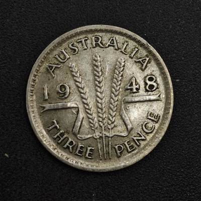 【淘币小摊】实时拍第八百一十八拍   散币小银币场   满百包邮可预留二周 每周一统一发货   - 澳大利亚1948年乔治六世3便士银币