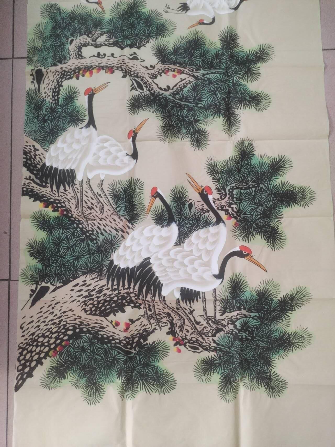 字画专场 李钦平老师手绘 松鹤延年。140*70cm。