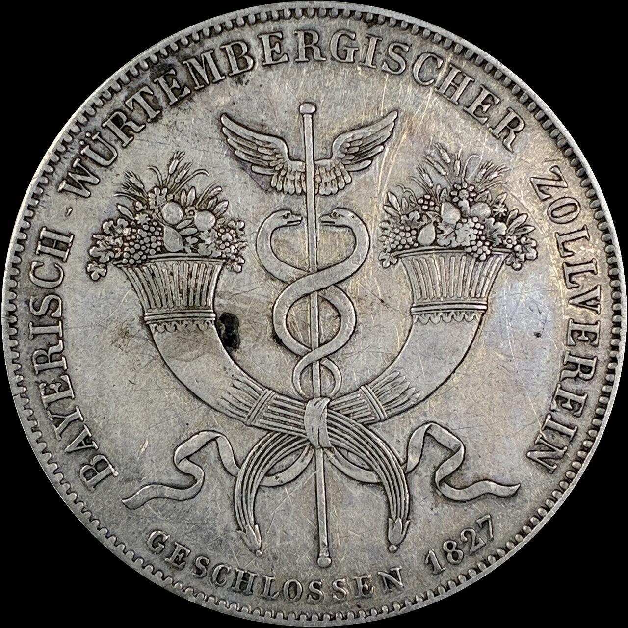 【雨安】【直播拍卖】【世界币章118期-裸币】2025-12-05 周五 19:30 保真 [裸币德国] Germany 德国 德意志 1泰勒 Bavaria巴伐利亚 Thun.052 KM#0731 (1827) 海关条约 1827年