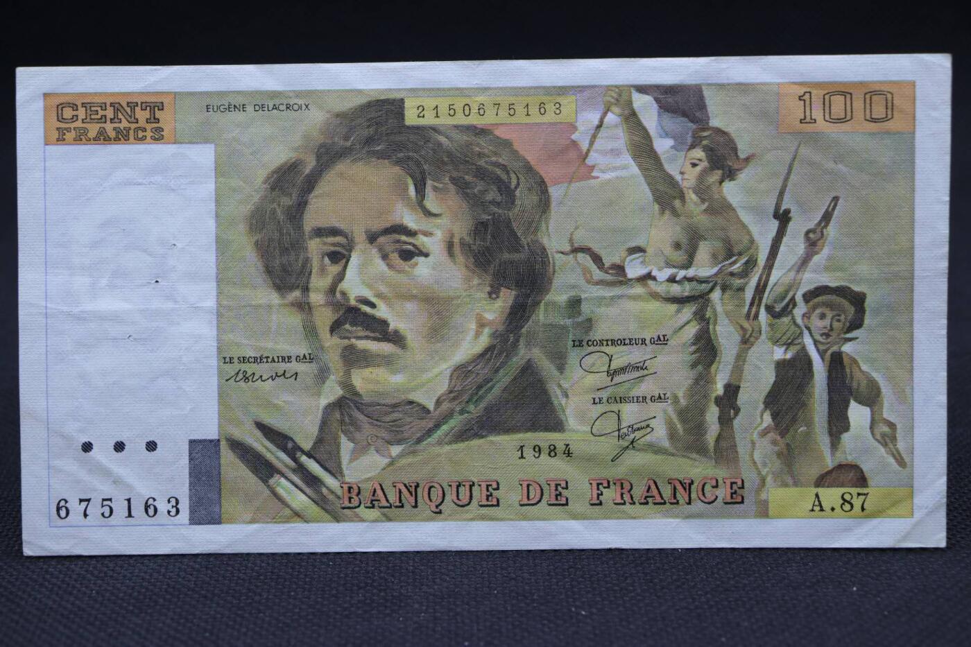 【淘币小摊】限时拍第八百二十一拍  纸币场  满百包邮可预留两周  周一统一发货   法国1984年100法郎纸币【有折】