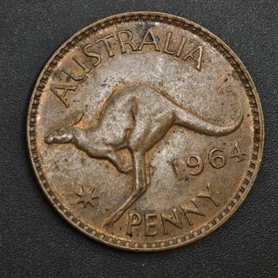 【淘币小摊】实时拍第八百一十八拍   散币小银币场   满百包邮可预留二周 每周一统一发货   - 澳大利亚1964年一便士袋鼠铜币