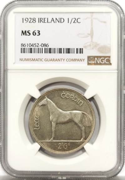 博洋堂世界钱币拍卖第150期（全场包邮） - NGC MS63 爱尔兰1928年马半克朗，爱尔兰首年套的主币，麦稀奇已经很久没拍过了，63的好分数，原光带淡彩好品相，爱尔兰玩家必备