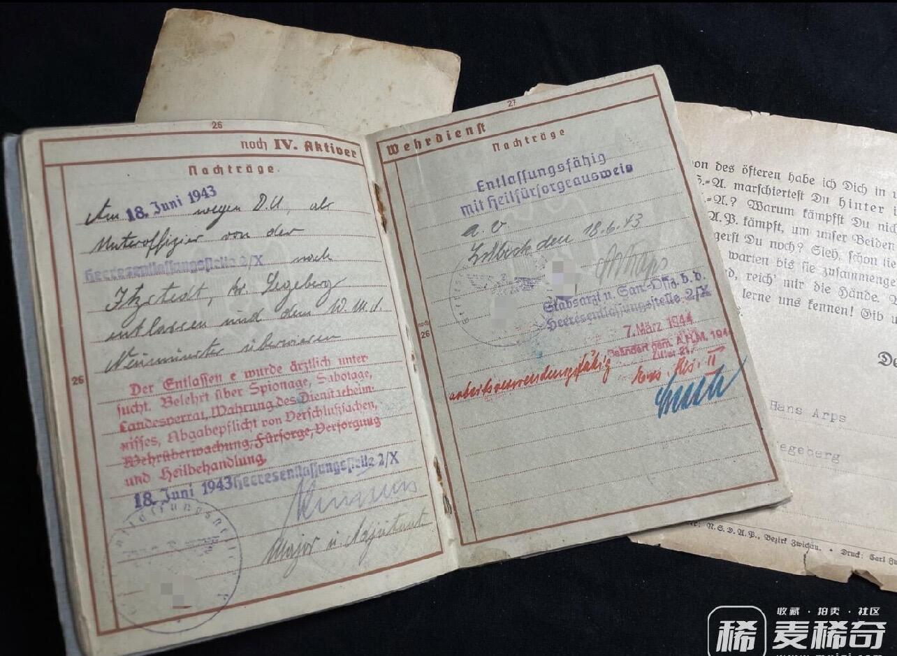 勋章专场 德国二战套证，包括士兵证与照片，授予汉斯·阿普斯，得主介绍如下