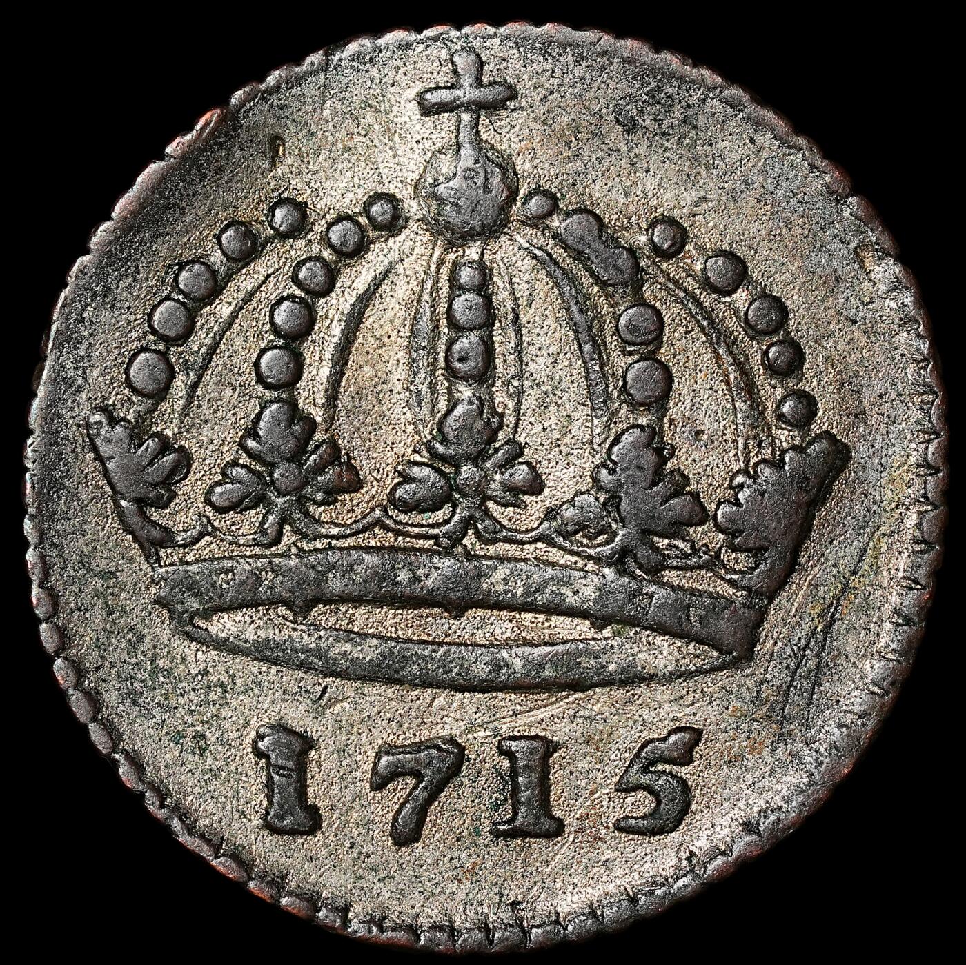 修遠堂世界钱币第九十六期 1715年瑞典紧急时期1 DALER 带藏家手写标签 3.42g