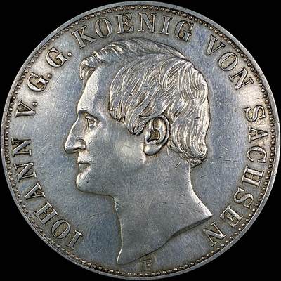 【雨安】【直播拍卖】【世界币章118期-裸币】2025-12-05 周五 19:30 保真 - [裸币德国] Germany 德国 德意志 2泰勒 Saxony萨克森 Thun.337 KM#1190 约翰.大纹章 1855年