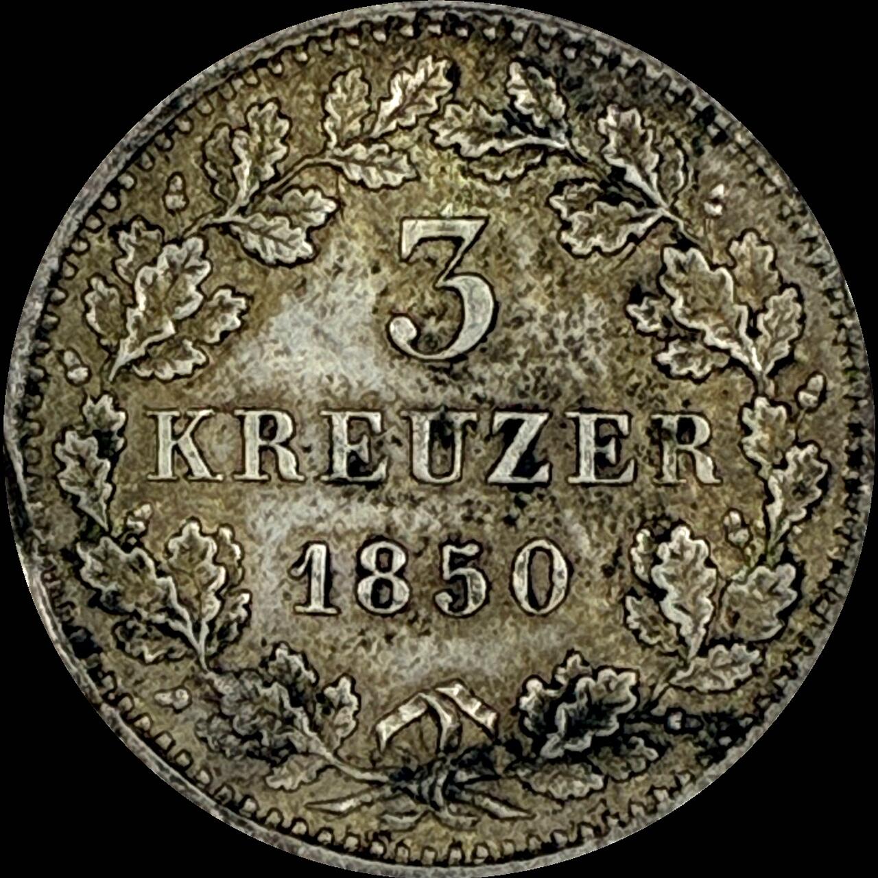 【雨安】【直播拍卖】【世界币章118期-裸币】2025-12-05 周五 19:30 保真 [裸币德国] Germany 德国 德意志 3克鲁泽 银币 1850年