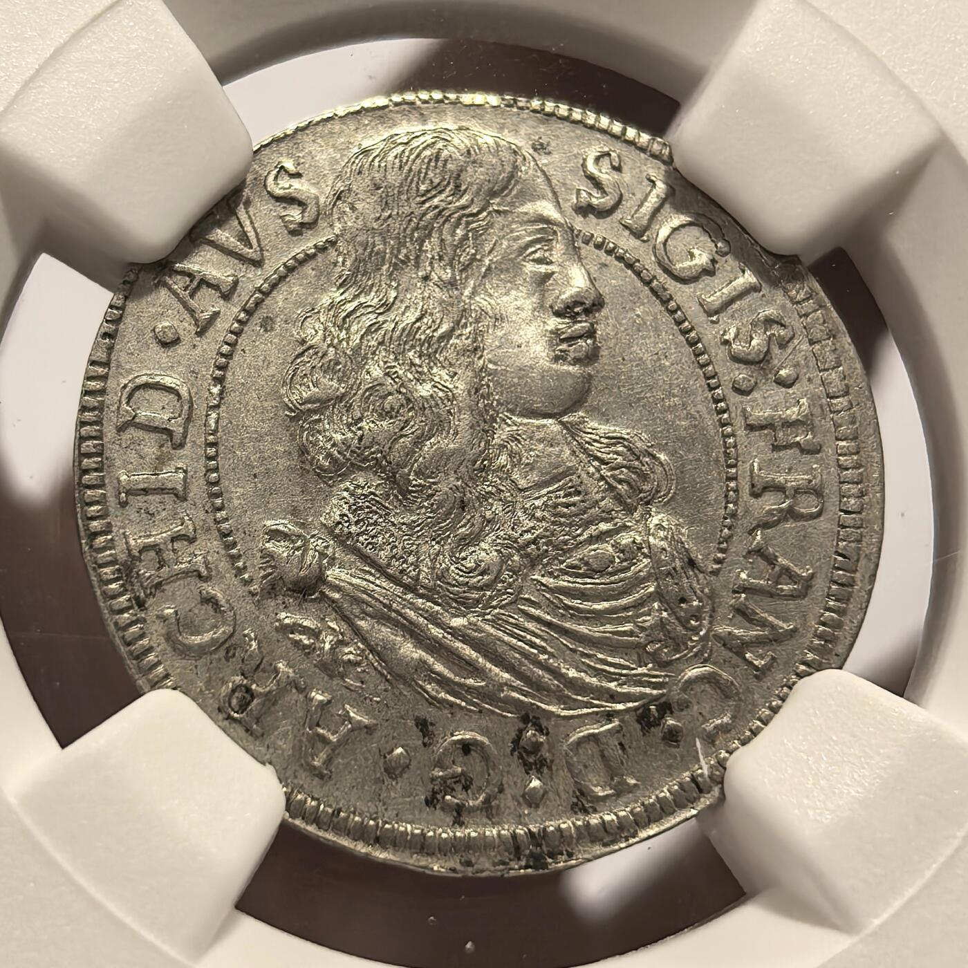 博洋堂世界钱币拍卖第150期（全场包邮） NGC AU58 奥地利1665年3克鲁泽银币，仅有2枚更高分