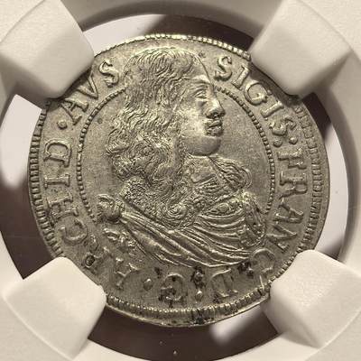 博洋堂世界钱币拍卖第150期（全场包邮） NGC AU58 奥地利1665年3克鲁泽银币，仅有2枚更高分
