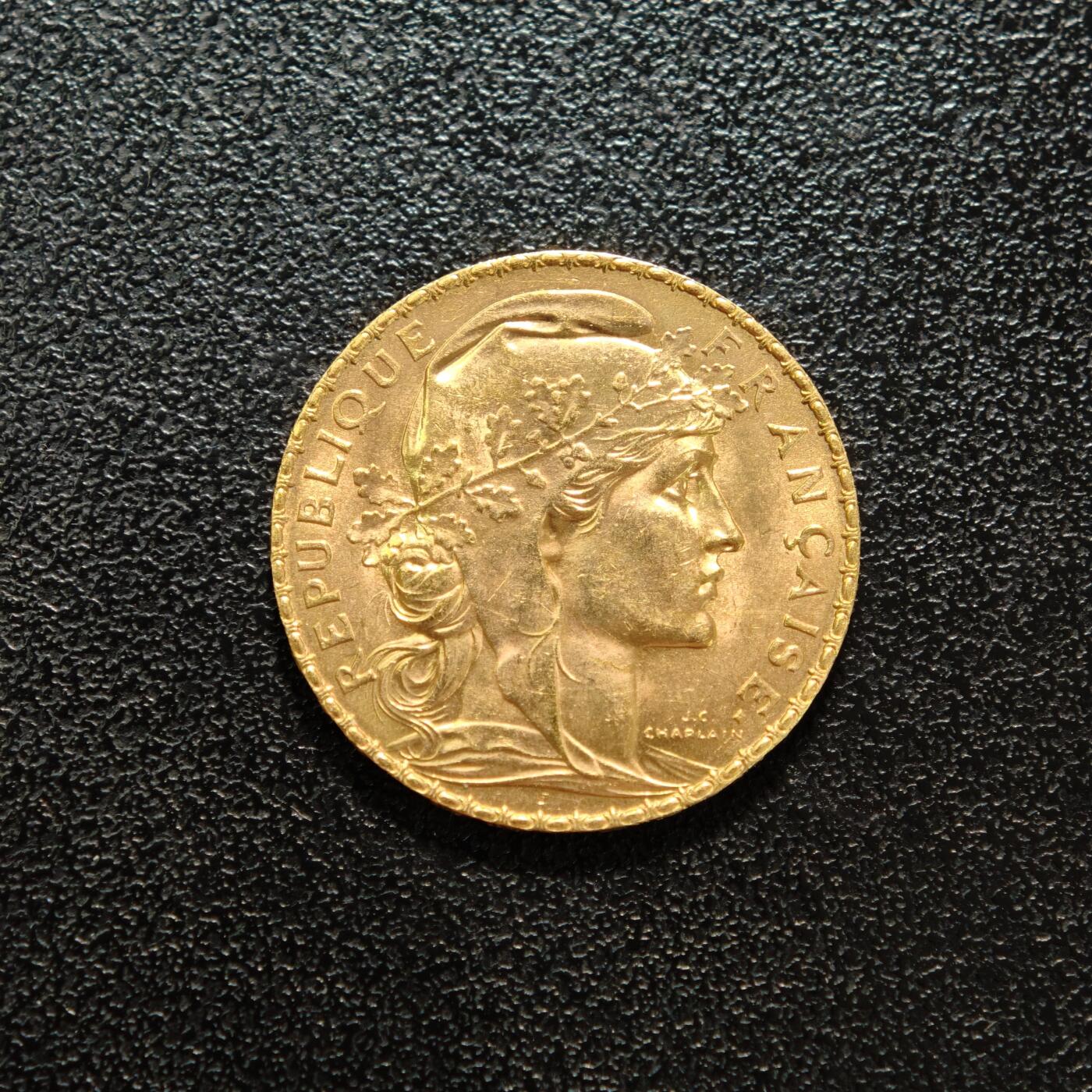 【德藏】世界币章拍卖第156期（拍品征集中~欢迎藏友联系） 1912年 法国第三共和国20法郎金币 900金 原光十足 直径约：21mm；重约：6.4g