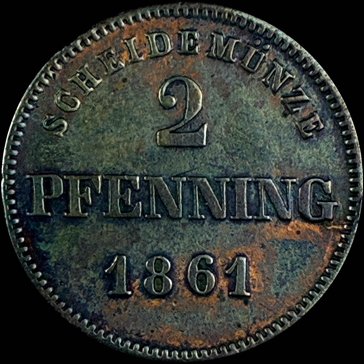 【雨安】【直播拍卖】【世界币章118期-裸币】2025-12-05 周五 19:30 保真 [裸币德国] Germany 德国 德意志 巴伐利亚 2芬尼 1861年