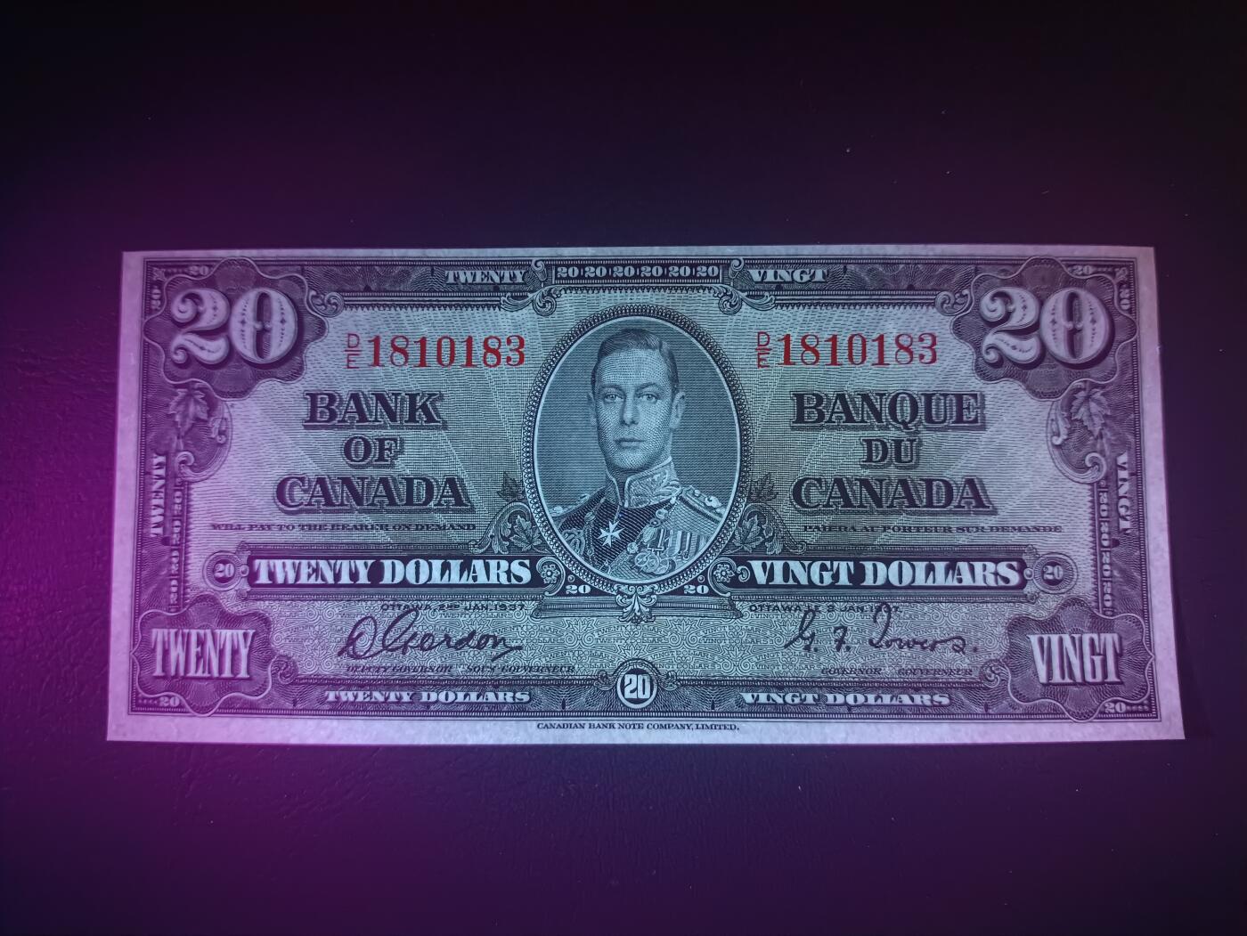 2025十二月第一期，总206期 加拿大1937版20元UNC-无47，乔治六世国王和农神，稀有中高面值品种