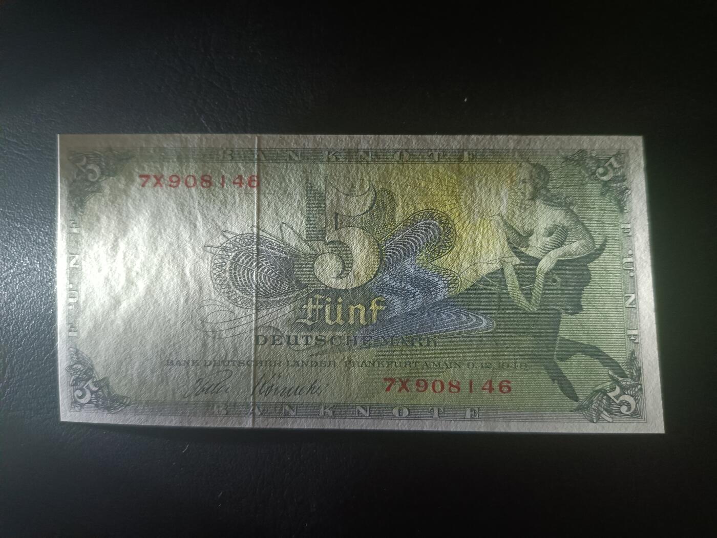 2025十二月第一期，总206期 德国1948版5马克AUNC，骑牛女神，后期印刷批次