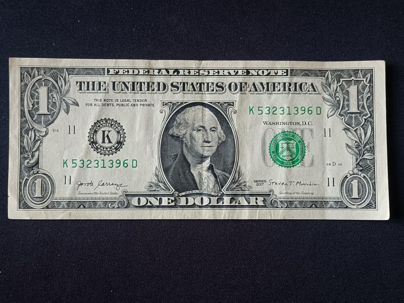 【游宝拍卖】乙巳蛇年92期 第四季首拍场  美国-1美元【SERIES-2017 K11达拉斯 流通品相】