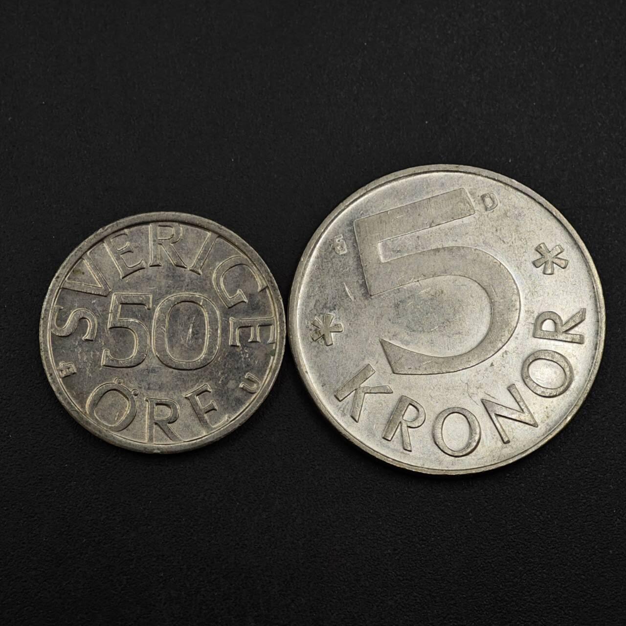 【淘币小摊】实时拍第八百一十八拍   散币小银币场   满百包邮可预留二周 每周一统一发货   瑞典50欧尔5克朗2枚