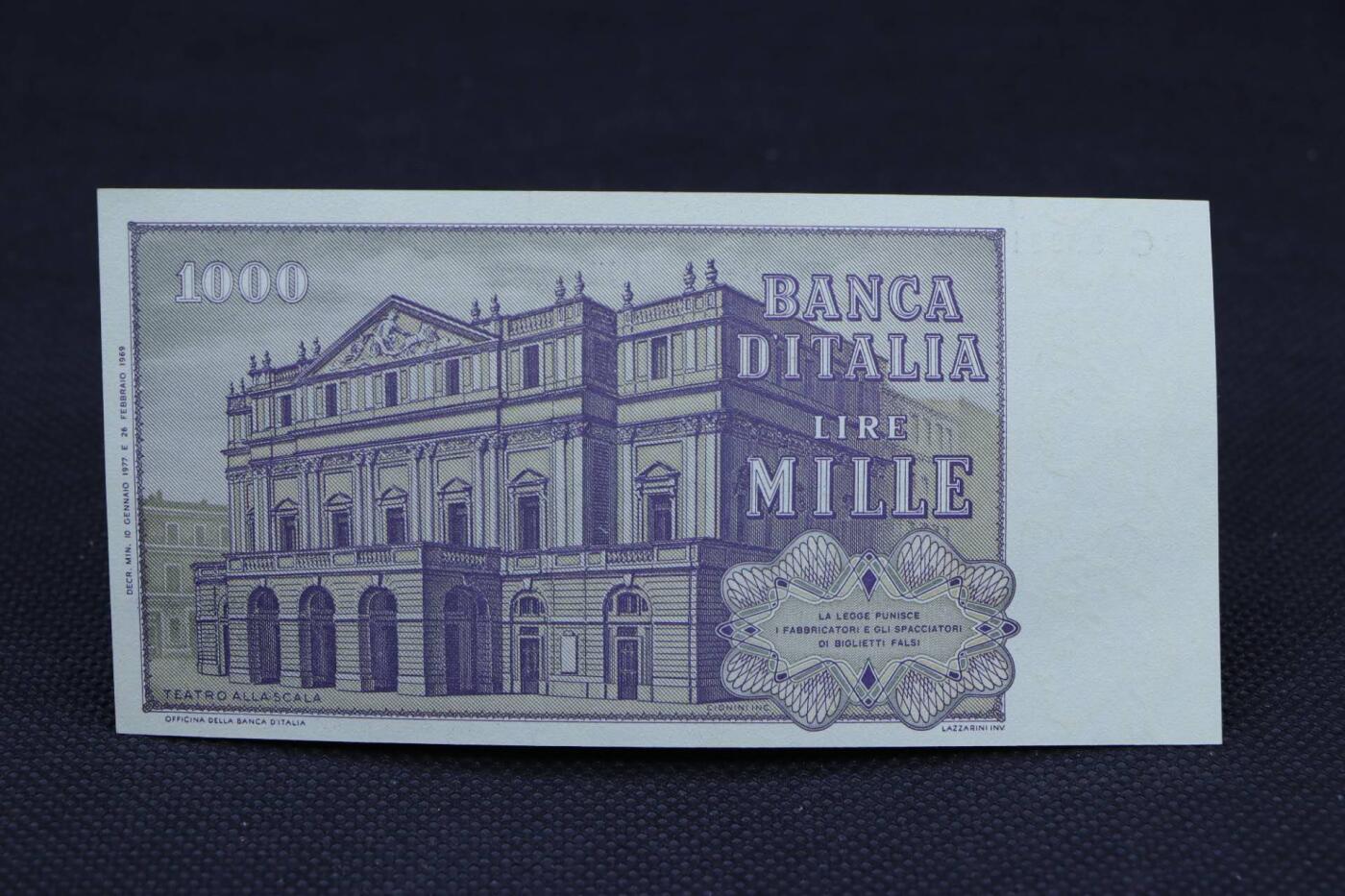 【淘币小摊】限时拍第八百二十一拍  纸币场  满百包邮可预留两周  周一统一发货   意大利1969年1000里拉纸币【有折】