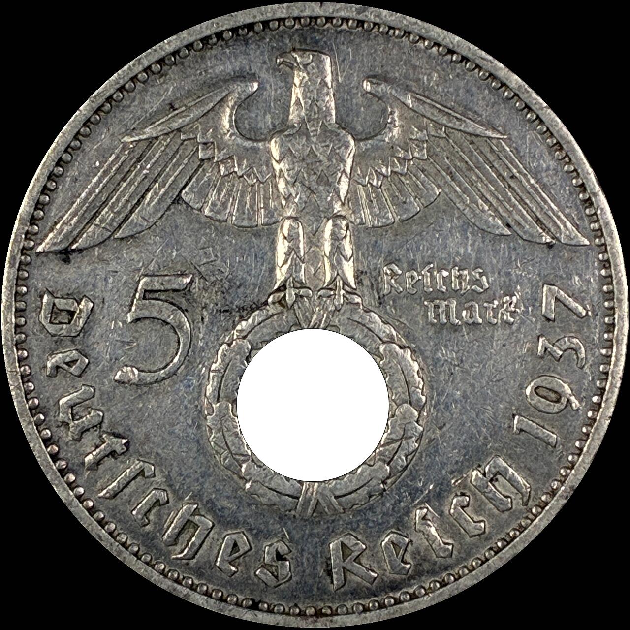 【雨安】【直播拍卖】【世界币章118期-裸币】2025-12-05 周五 19:30 保真 [裸币德国] Germany 德国 第三帝国 万字 5马克 1937年