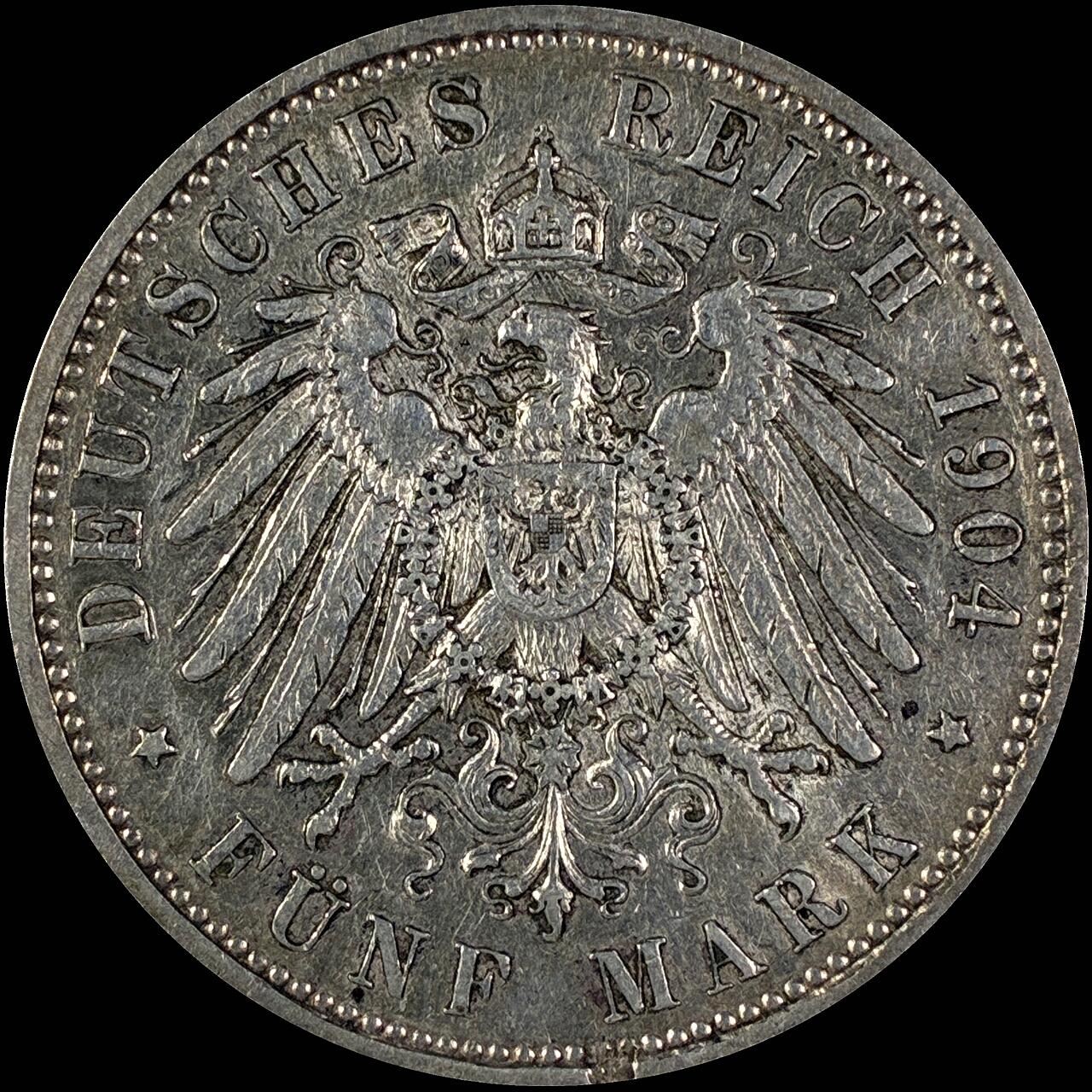 【雨安】【直播拍卖】【世界币章118期-裸币】2025-12-05 周五 19:30 保真 [裸币德国] Germany 德国 帝国 萨克森 5马克 格奥尔格 1904年