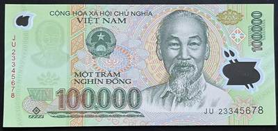 小福收藏拍卖第197期 裸钞场 本期有多张豹子号靓号 百慕大03年50元纪念钞百位号 马来亚和英属婆罗洲开国第一张纸币大冠女王 马来亚 41年1元英王乔六 法属太平洋10000法郎 捷克1000克朗纪念钞千位号  卢森堡 1000法郎  萨尔瓦多样钞 匈牙利 法罗群岛 危地马拉等多国精美纸币 - 越南 2023年 100000盾 顺子号345678 unc