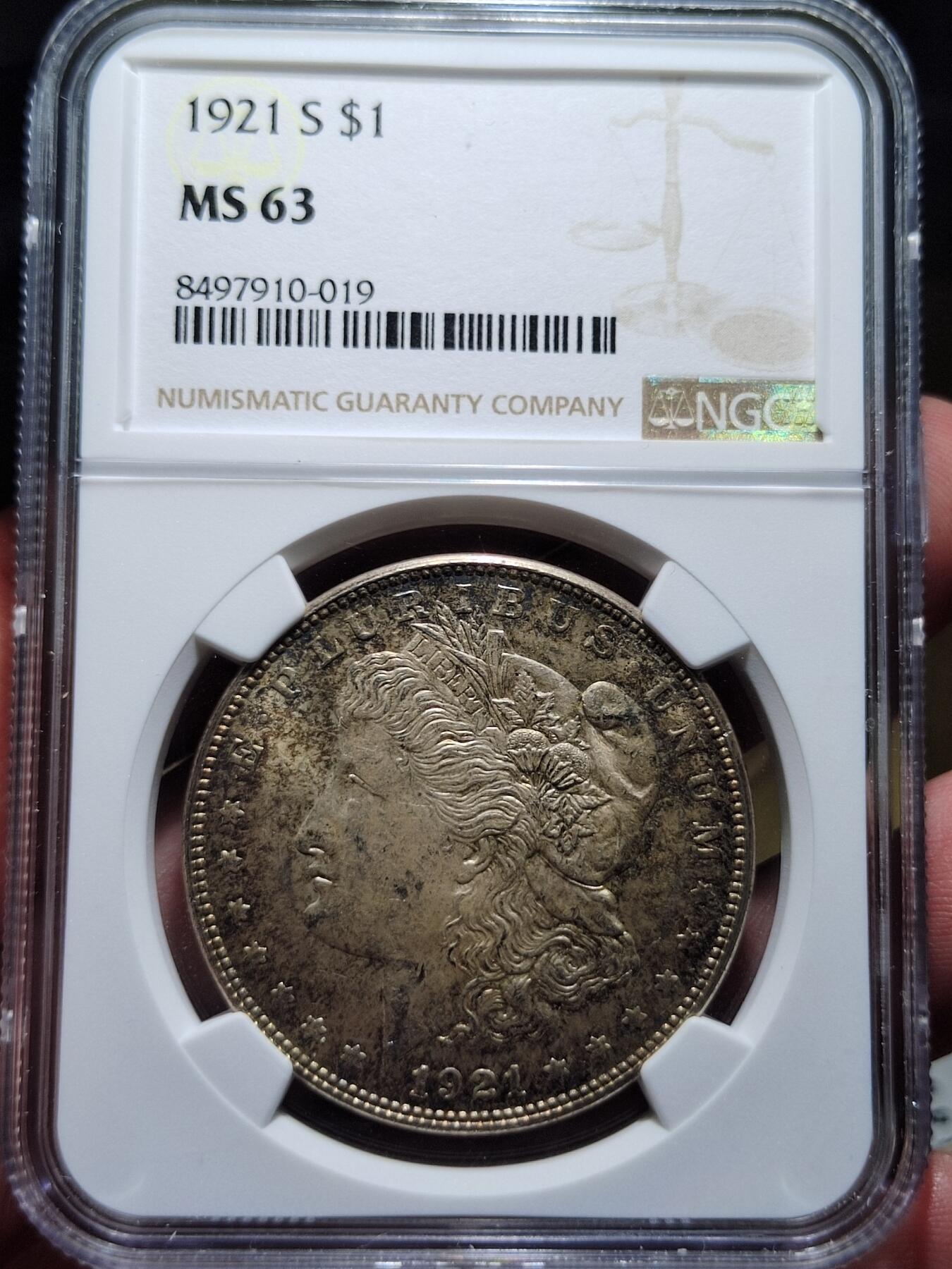 中外钱币第六场 NGC-MS63美国摩根1921年S版黑彩