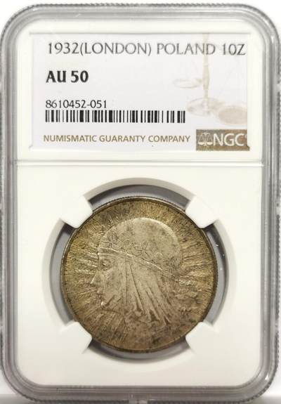 博洋堂世界钱币拍卖第150期（全场包邮） NGC AU50 波兰1932年伦敦版10兹罗提银币，名誉品种，少见版本，包浆状态好略有低评，难得一见