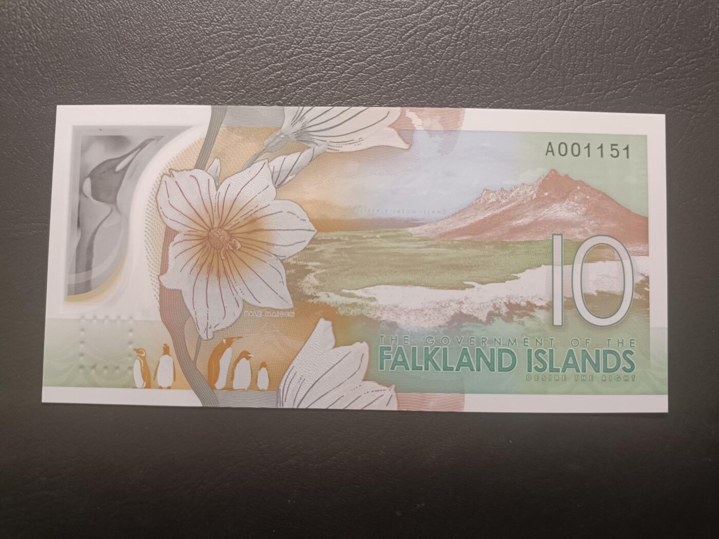 2025十二月第一期，总206期 【日】福克兰群岛2025年10镑UNC 查尔斯头像 A冠无347千位小号